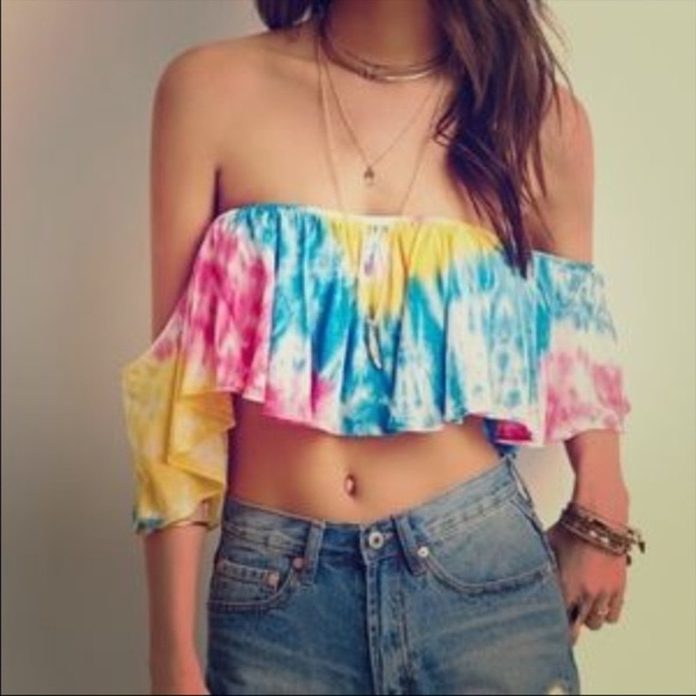 Forever 21 Tie Dye Off The Shoulder Crop Top